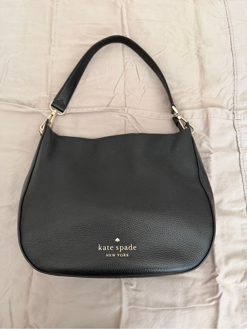 kate spade Black Pebbled Leather Shoulder Bag with Gold Hardware